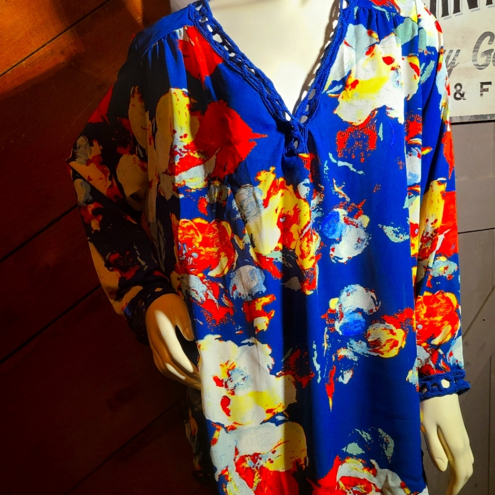 NY Collection 1X blue and orange blouse